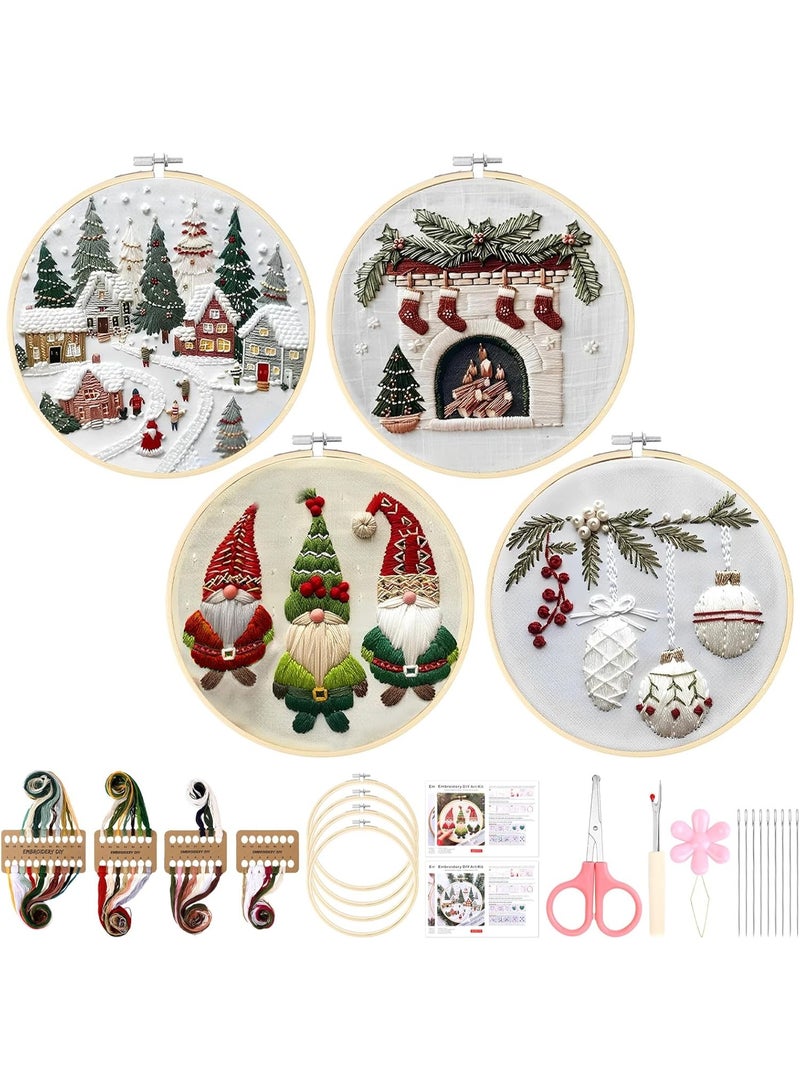 Bukela Christmas Embroidery Kit for Adults & Beginners - Gnomes & Cross Stitch Patterns, Cotton, Threads, Needles & Instructions (4 Pcs) - Image 1